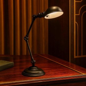 Lampe de table réglable Sidney aux formes rondes robustes, couleur noir antique