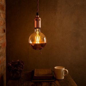 Suspension Byron cuivre antique aluminium E27 câble 500 cm industrielle