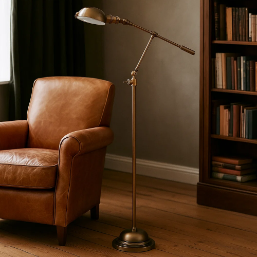 lampe design réglable sur pied avec interrupteur à bascule, couleur laiton antique