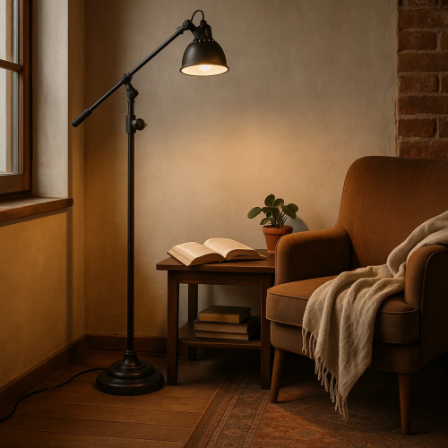 Lampadaire d'intérieur noir vintage Archer (30748) style industriel | Nostalux.fr