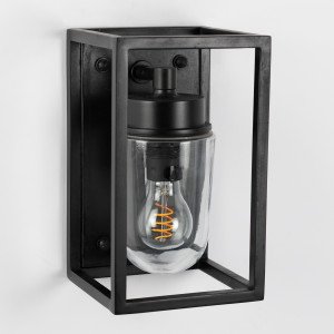 Applique murale Fitzroy noire, éclairage au design élégant et moderne au boîtier classique pour une utilisation intérieure ou extérieure, cadre en bronze, globe en verre, dos plat