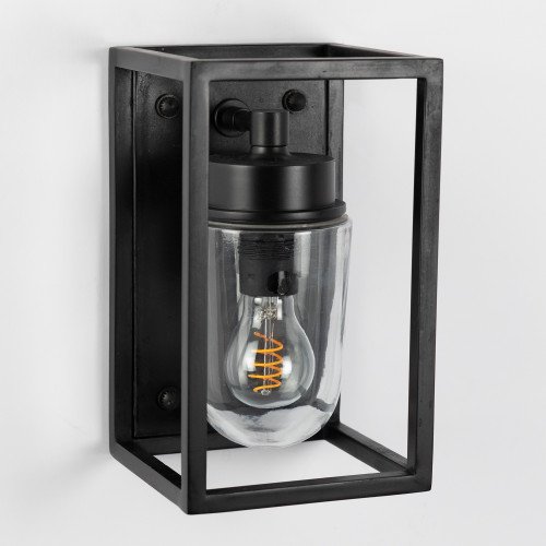 Applique murale Fitzroy noire, éclairage au design élégant et moderne au boîtier classique pour une utilisation intérieure ou extérieure, cadre en bronze, globe en verre, dos plat
