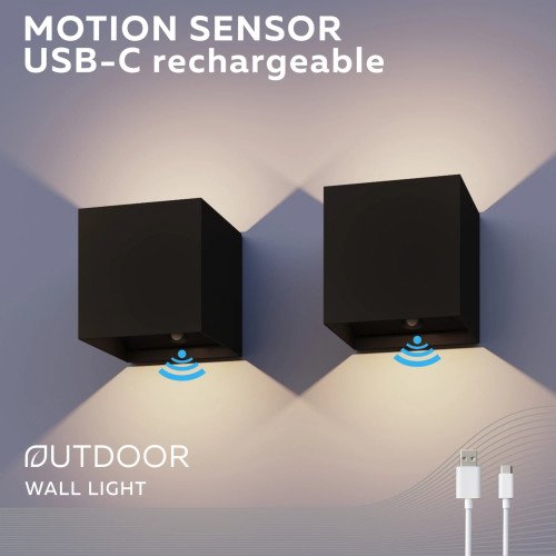Applique murale Up and Down noire rechargeable avec détecteur de mouvement