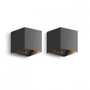 Applique murale Calex Falerna noire rechargeable avec capteur, 2 pieces