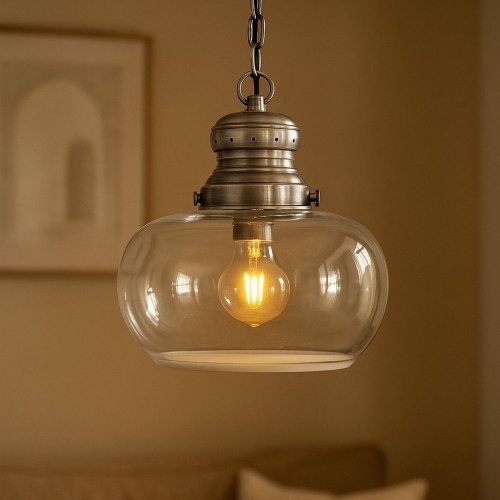 lampe en laiton couleur argent antique avec raccord E27