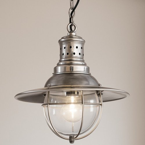 lampe en laiton de couleur argent antique avec un raccord E27 pour la source lumineuse.