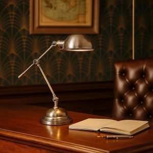 Lampe de table réglable Sidney aux formes rondes robustes, couleur argent antique