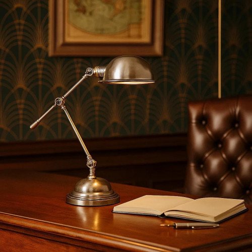 Lampe de table réglable Sidney aux formes rondes robustes, couleur argent antique