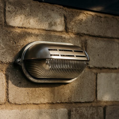 lampe de bateau compacte Gulf en laiton couleur argent antique