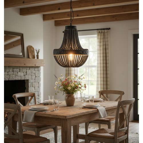 Suspension en perles noire Zion XL 51 cm de Ø - Lustres Nostaluce | Nostalux.fr  