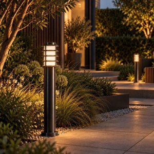 Éclairage extérieur borne lumineuse Soll 2 noire acier inoxydable moderne