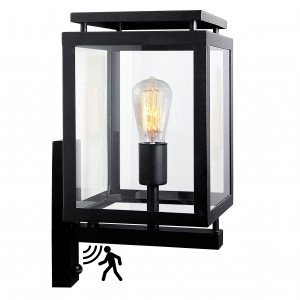 Lampe d'extérieur noire De Vecht avec capteur de mouvement, éclairage moderne,  applique murale montante  Lampe d'extérieur noire De Vecht avec capteur de mouvement, éclairage moderne,  applique murale montante