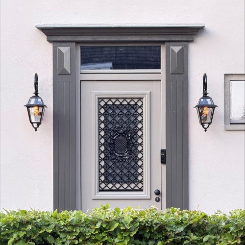 Lampe d'extérieur noire stylée, avec grande surface vitrée claire, une lanterne murale de luxe pour l'extérieur, épuré, classique, éclairage d'extérieur, KS Lighting