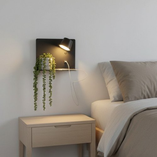 Applique murale Solution USB noir (7571) avec LED avec station de charge USB| Nostalux.fr