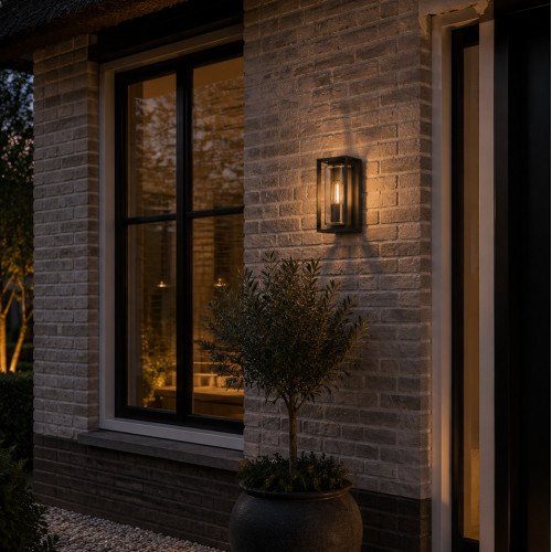 Applique murale moderne noire pour l'extérieur sur la façade, éclairage élégant et stylé avec verre clair, lampe d'extérieur boîtier design 
