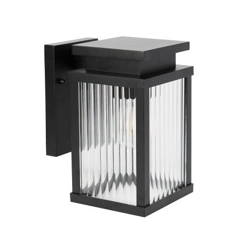 Lampe extérieure Ripley applique murale noire verre strié