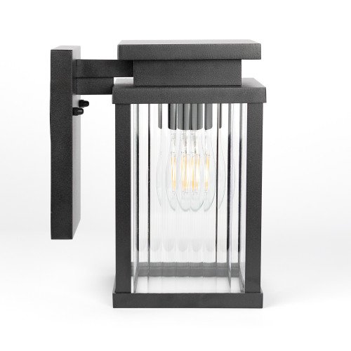 Lampe extérieure Ripley applique murale noire verre strié