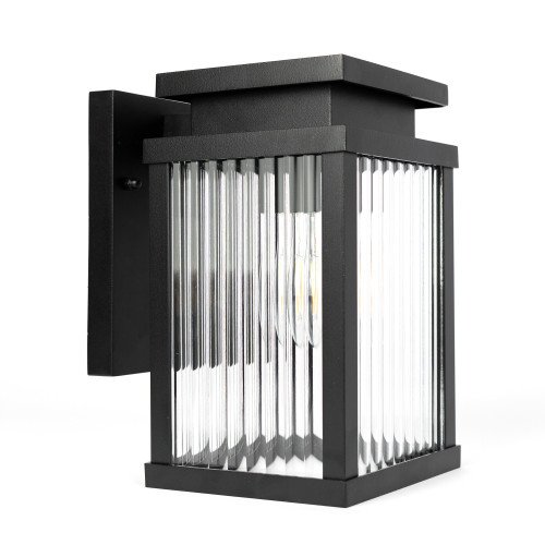 Lampe extérieure Ripley applique murale noire verre strié