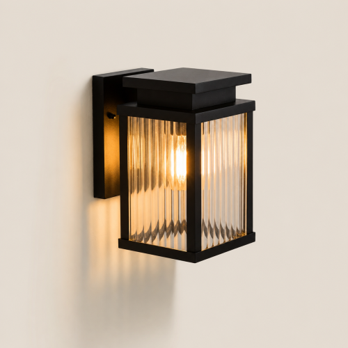 Lampe extérieure Ripley applique murale noire verre strié