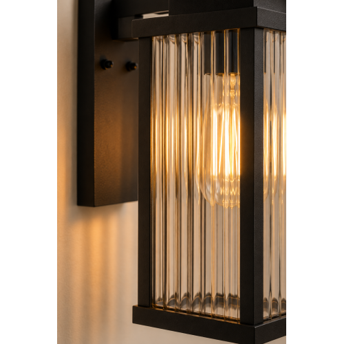 Lampe extérieure Ripley applique murale noire verre strié