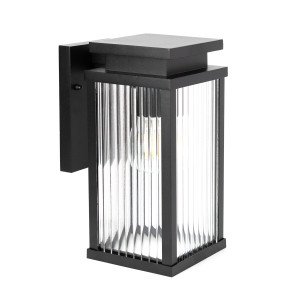 Lampe extérieure Ripley applique murale noire verre strié