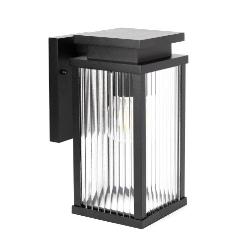 Lampe extérieure Ripley applique murale noire verre strié
