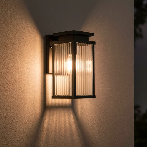 Lampe extérieure Ripley applique murale noire verre strié