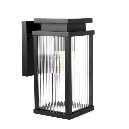 Lampe extérieure Ripley applique murale noire verre strié