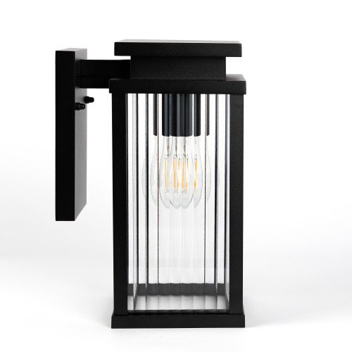 Lampe extérieure Ripley applique murale noire verre strié