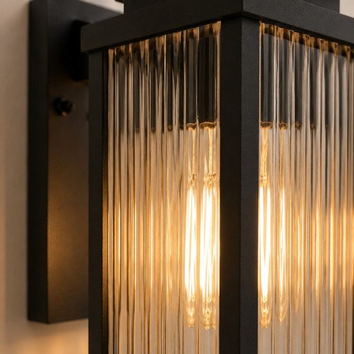 Lampe extérieure Ripley applique murale noire verre strié