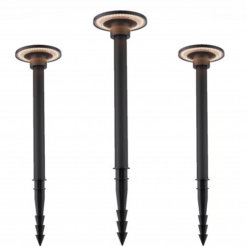 lampadaire extérieur navette led spike plastique noir avec poteau rond et abat-jour rond