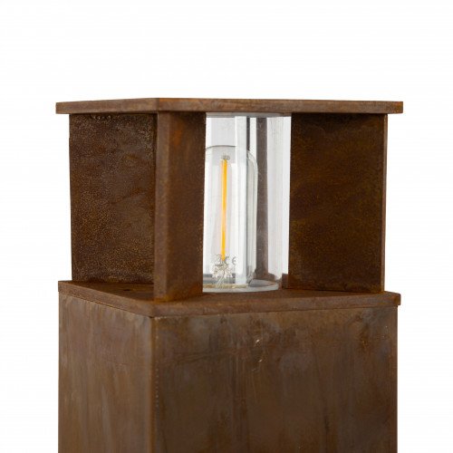 Robuste lampe de jardin carrée en acier corten brun en verre fenêtre lampe d'extérieur.