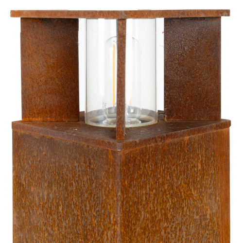 Robuste lampe de jardin carrée en acier corten brun en verre fenêtre lampe d'extérieur.