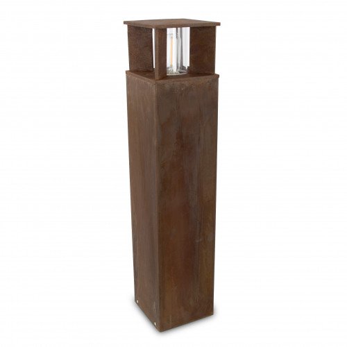 Robuste lampe de jardin carrée en acier corten brun en verre fenêtre lampe d'extérieur.