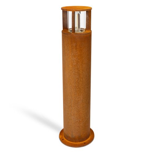 Lampe de jardin ronde robuste en acier corten marron, raccord E27