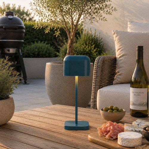 Lampe de table bleue en aluminium moderne pour l'intérieur et l'extérieur