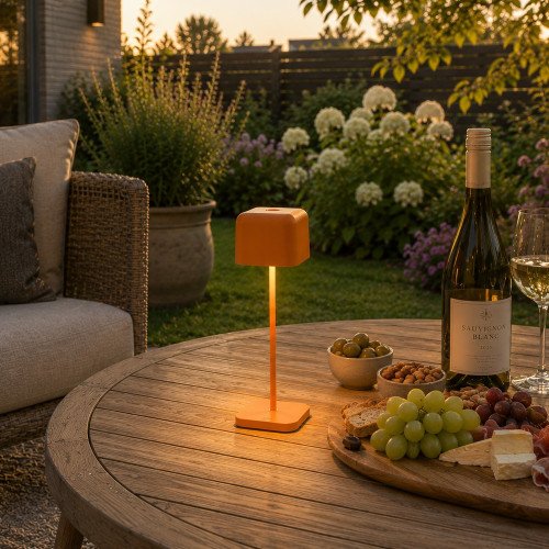 Lampe de table orange en aluminium moderne pour l'intérieur et l'extérieur