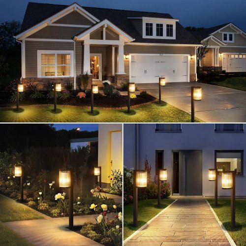 Lampe de jardin LED solaire noire avec piquet de sol.