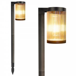 Lampe de jardin LED solaire noire avec piquet de sol.