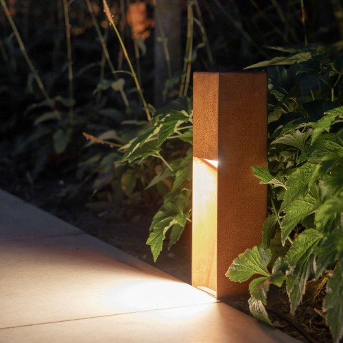 Lampe de jardin – acier Corten – carrée – moderne – GU10