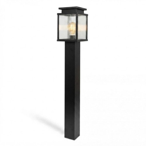 Lampe d’extérieur Leicester 2 lampadaire de jardin noir verre strié aluminium 100 cm
