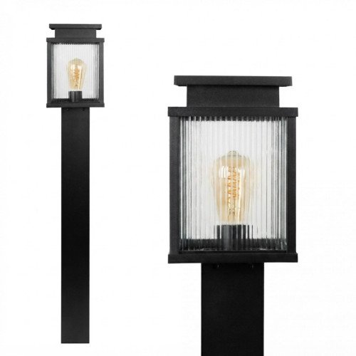 Lampe d’extérieur Leicester 2 lampadaire de jardin noir verre strié aluminium 100 cm