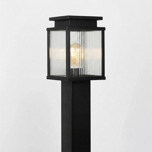Lampe d’extérieur Leicester 2 lampadaire de jardin noir verre strié aluminium 100 cm
