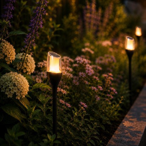 Lampe extérieure Torch lampe de jardin solaire noire moderne