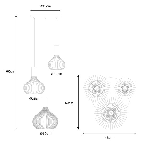 Éclairage intérieur suspension Isabel 3 lumières noir beige