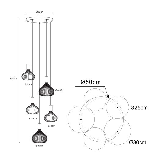 Éclairage intérieur suspension Isabel 5 lumières noir or