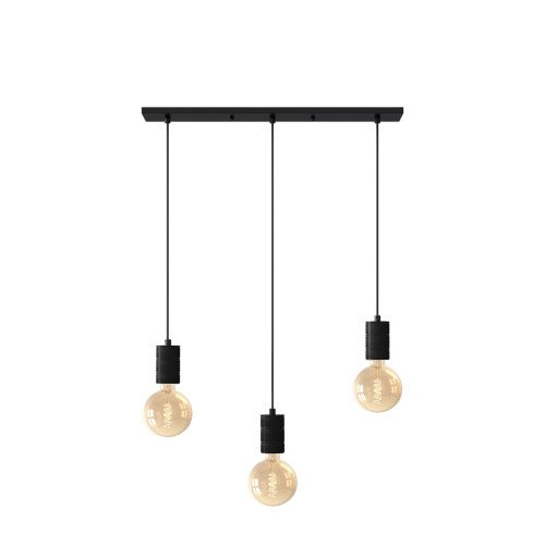 Suspension Calex de forme rectangulaire comprenant trois douilles E27 de style industriel et de couleur noire