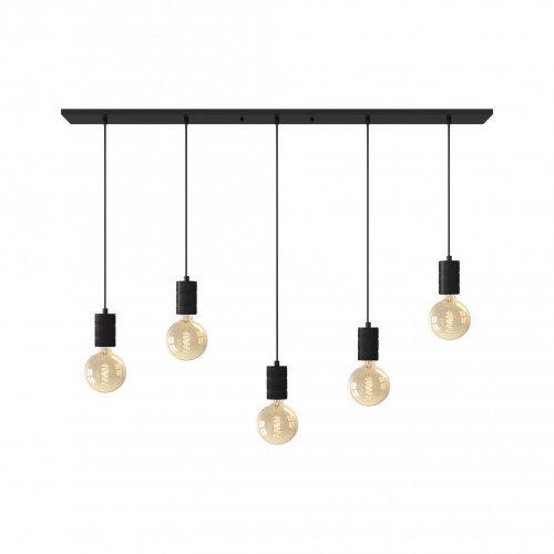 Lampenpendel von Calex in rechteckiger Form, inklusive fünf E27-Fassungen im industriellen Stil und in der Farbe Schwarz