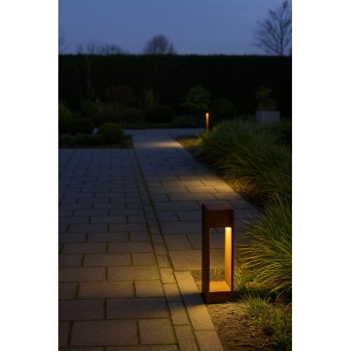 Lampe de jardin en acier Corten – forme carrée – moderne – GU10