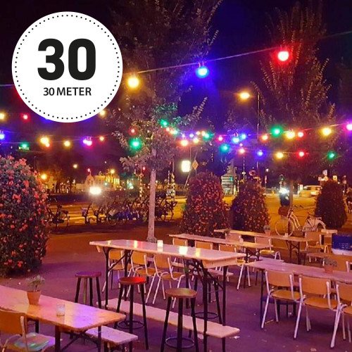 Guirlande lumineuse couleurs Patio 30 m (3x6868) LED inclus 36 ampoules-boules de couleurs | Nostalux.fr